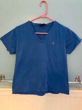 Ralph Lauren Royal Blue V-Neck Tee with Orange Pony
